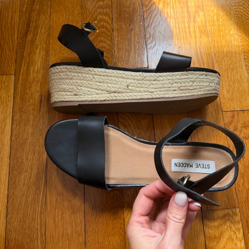Steve Madden Black Platform Espadrille Sandals with Rope Midsole
